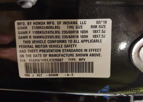 2018 Honda Cr-V Ex-L/Ex-L Navi from USA, damaged, VIN 7FARW1H8XJE020687